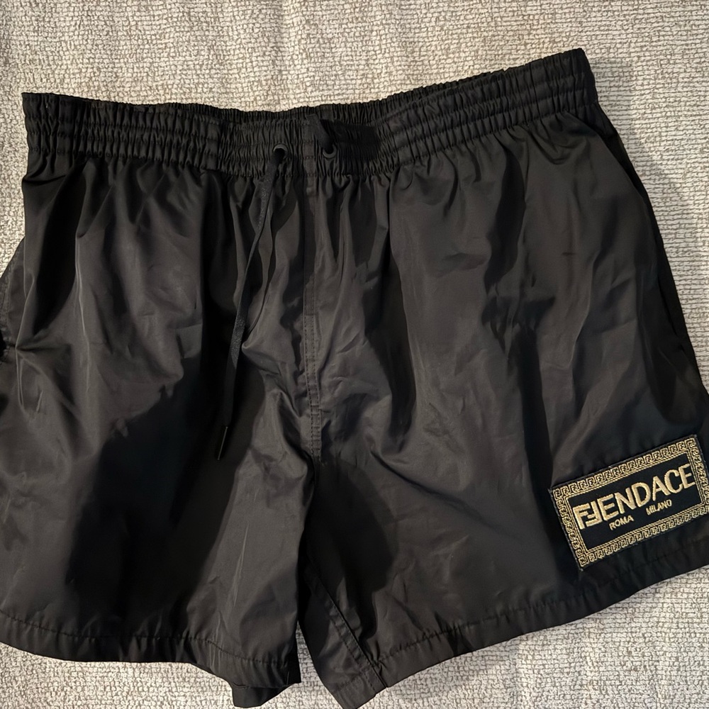 Black Fendi x Versace Fendace Logo Mid-Length Swim Shorts